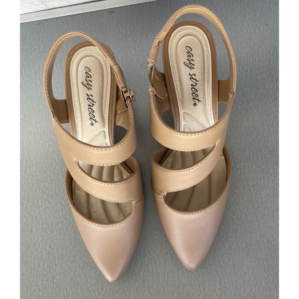 Easy Street Women's Pumps Square Heels 2" Zip Nude Color Size 6W NO BOX - Picture 9 of 11